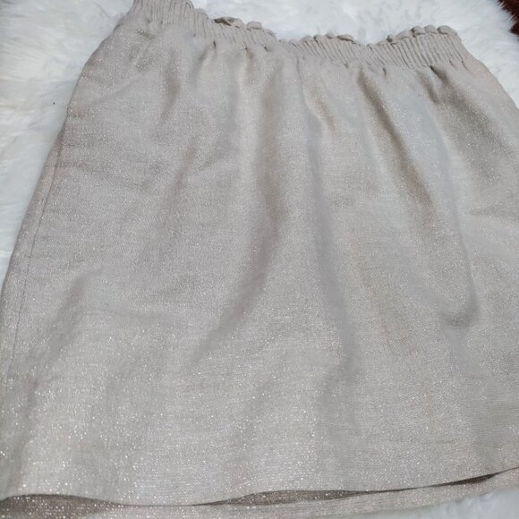 J.Crew Twee Linen Blend Metallic Champagne Elastic Waist Lined Mini Skirt Size 6 - Picture 8 of 10